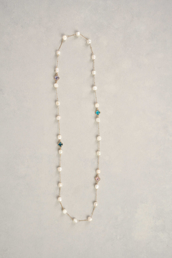 PEARL AND CLOVER NECKLACE - MULTICOLOUR