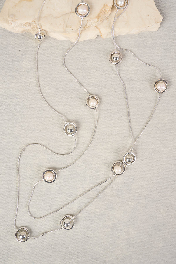 PEARL DOUBLE LAYER NECKLACE - SILVER