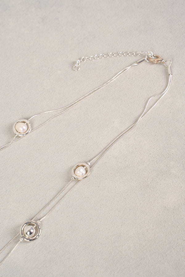 PEARL DOUBLE LAYER NECKLACE - SILVER