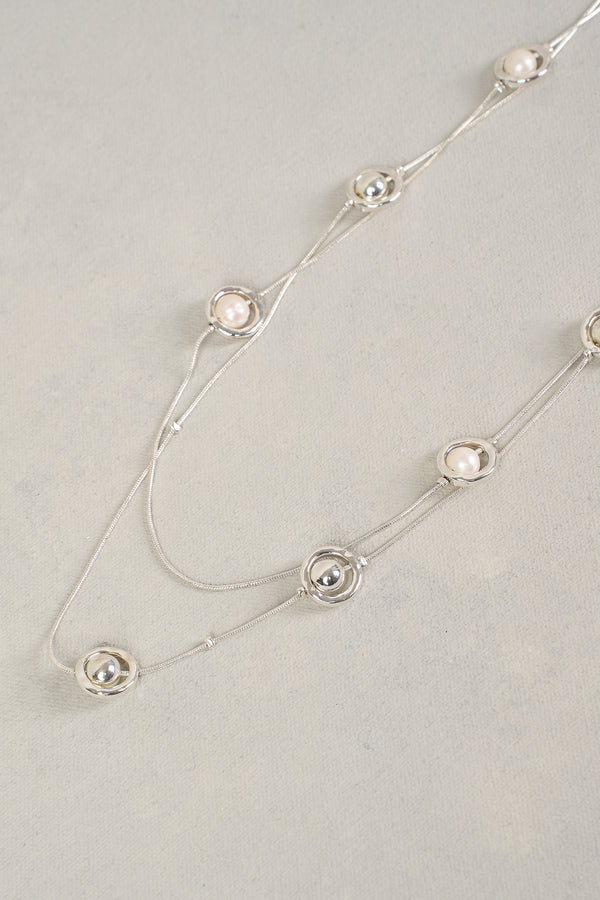 PEARL DOUBLE LAYER NECKLACE - SILVER