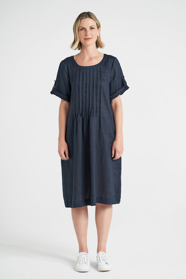 Pleated French Linen Dress