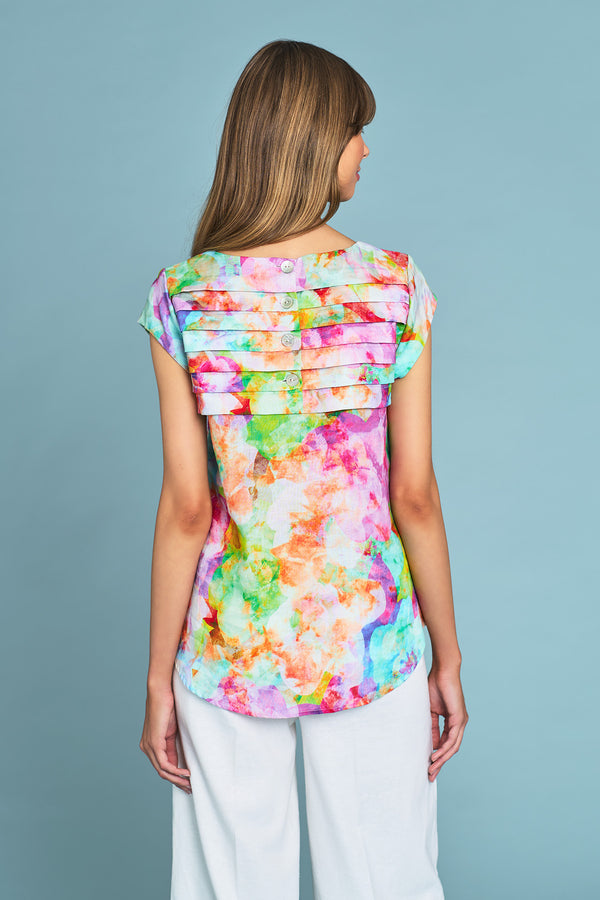 Printed French Linen Pleat Top