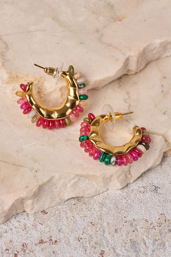 18k Gold Reds & Greens Hoops