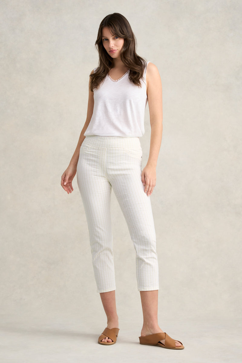 Bengajean Three Quarter Seersucker - Yellow and White Stripe