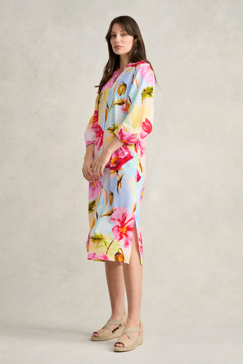 Printed Cotton Shirt Dress - Painterly Meadow Print