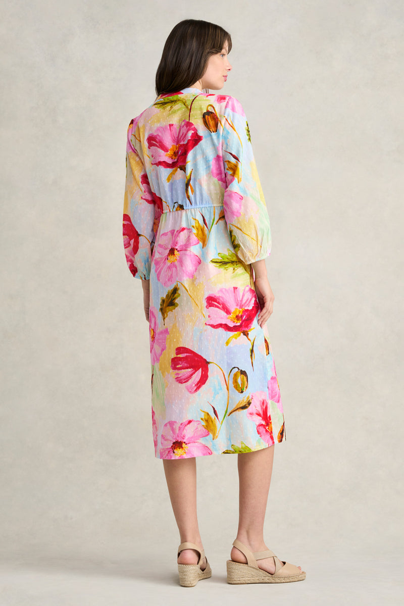 Printed Cotton Shirt Dress - Painterly Meadow Print