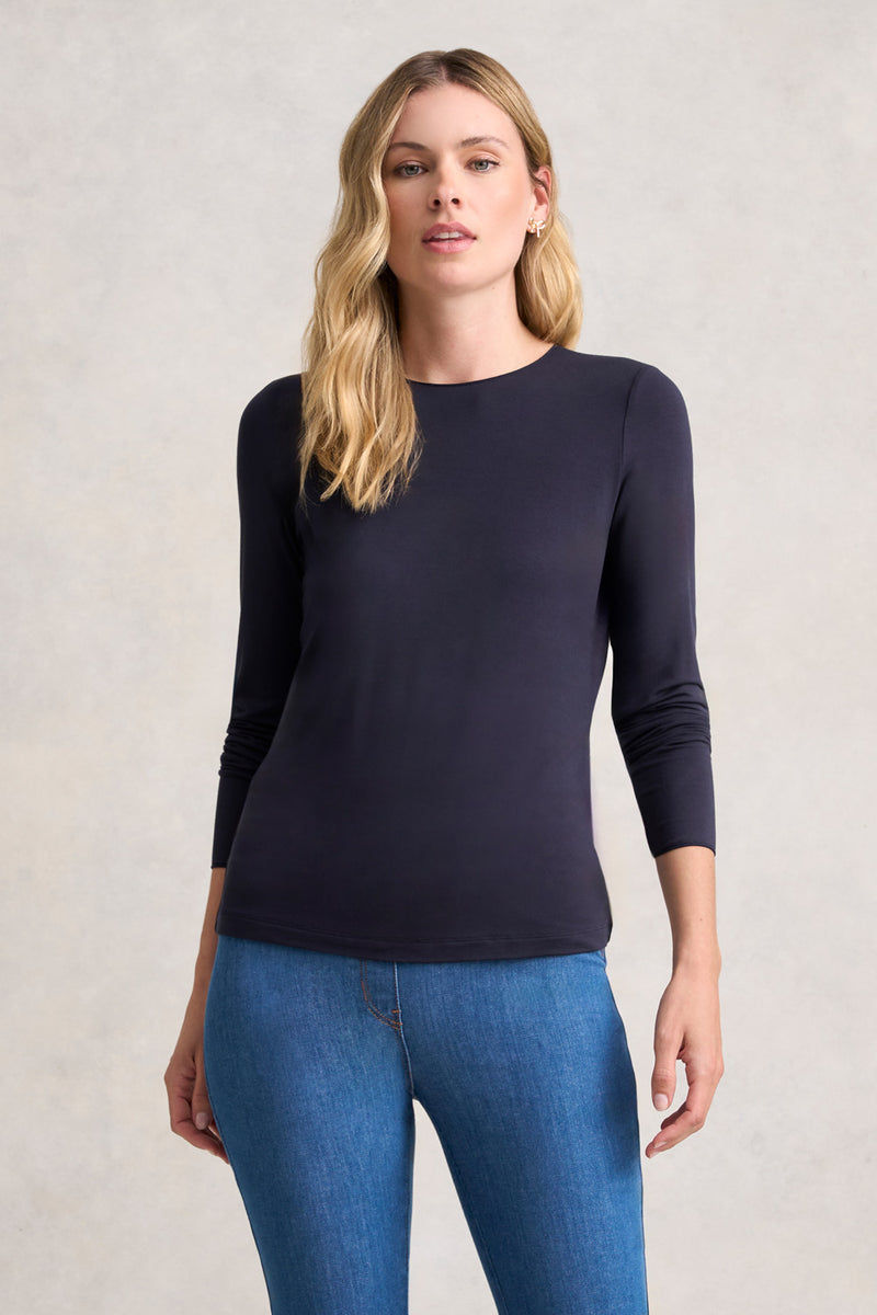 Long Sleeve Crew Neck Top - Ink - Blue Illusion
