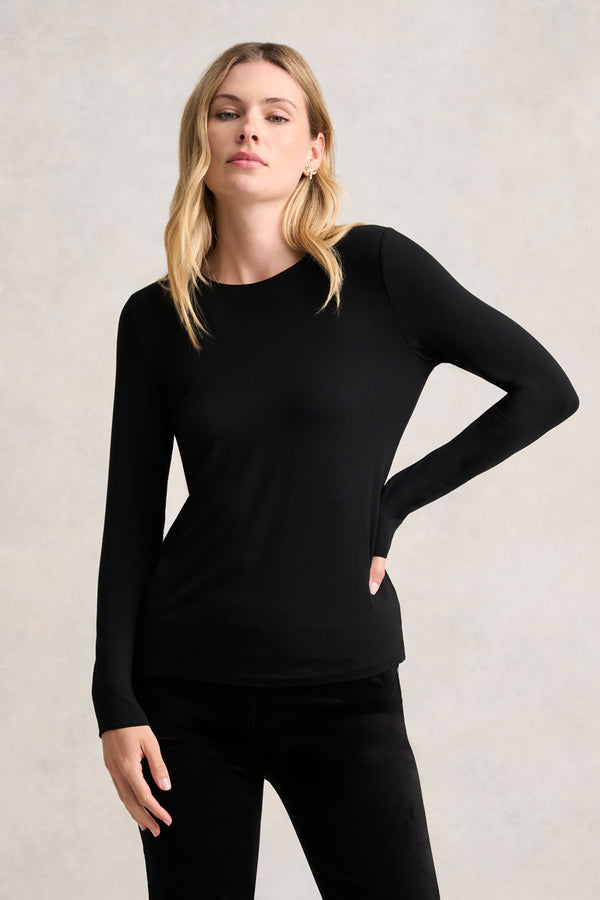Long Sleeve Crew Neck Top - Black