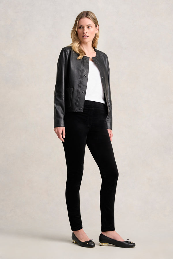 Braid Detail Leather Jacket - Black