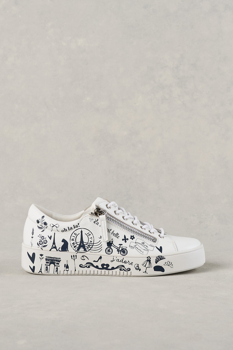 French Print Sneaker - White & Navy