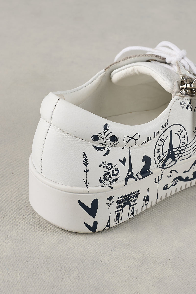 French Print Sneaker - White & Navy