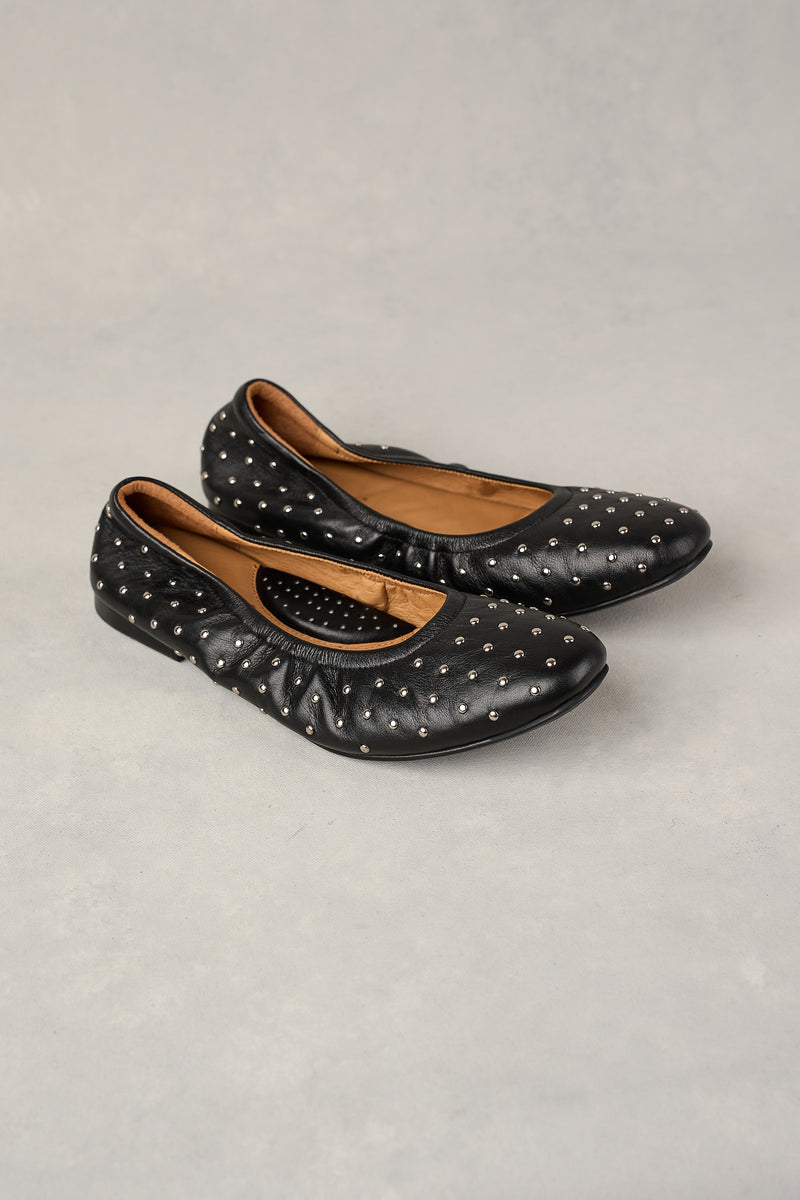 SADIE STUD BALLET FLAT - BLACK