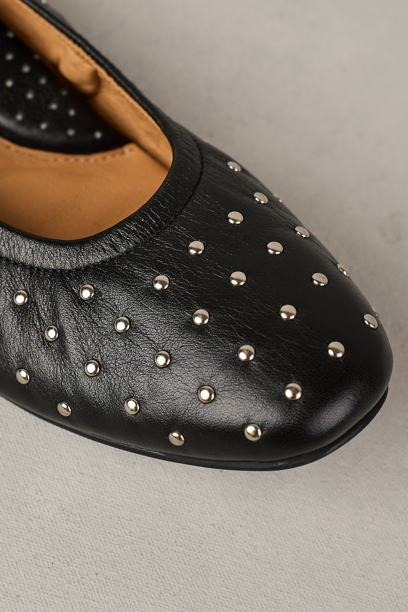 SADIE STUD BALLET FLAT - BLACK