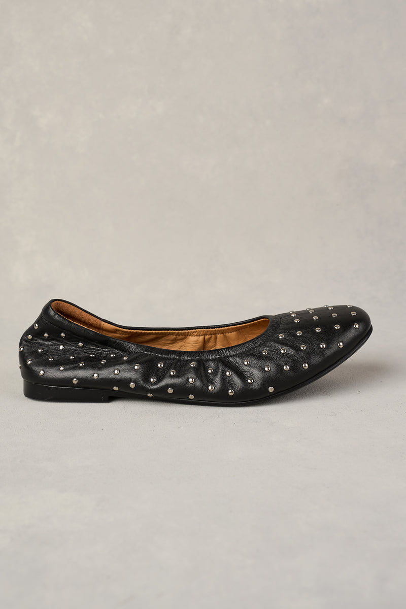 SADIE STUD BALLET FLAT - BLACK