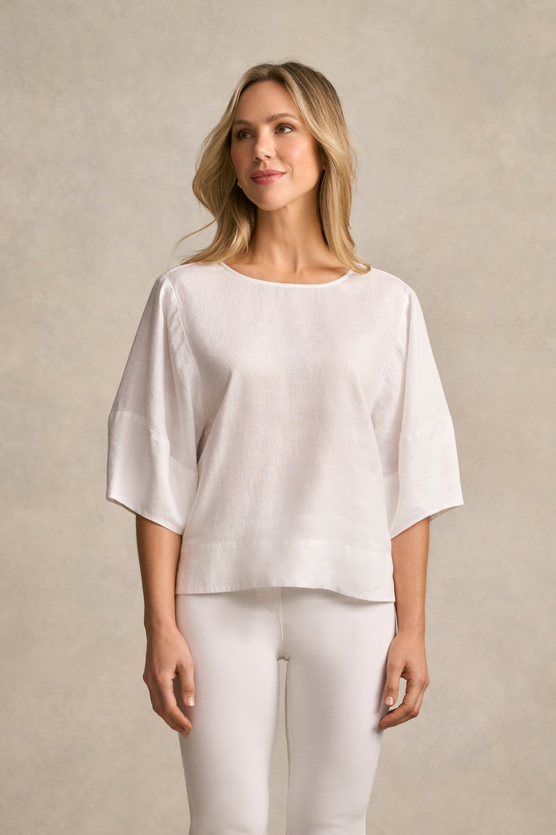 Linen Button Back Top - White