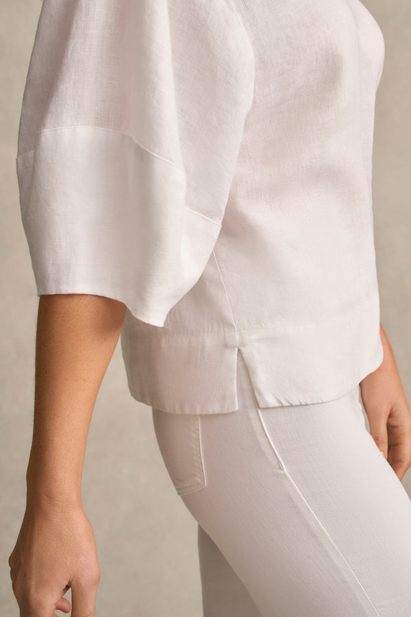 Linen Button Back Top - White