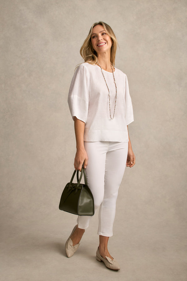 
Linen Button Back Top - White
