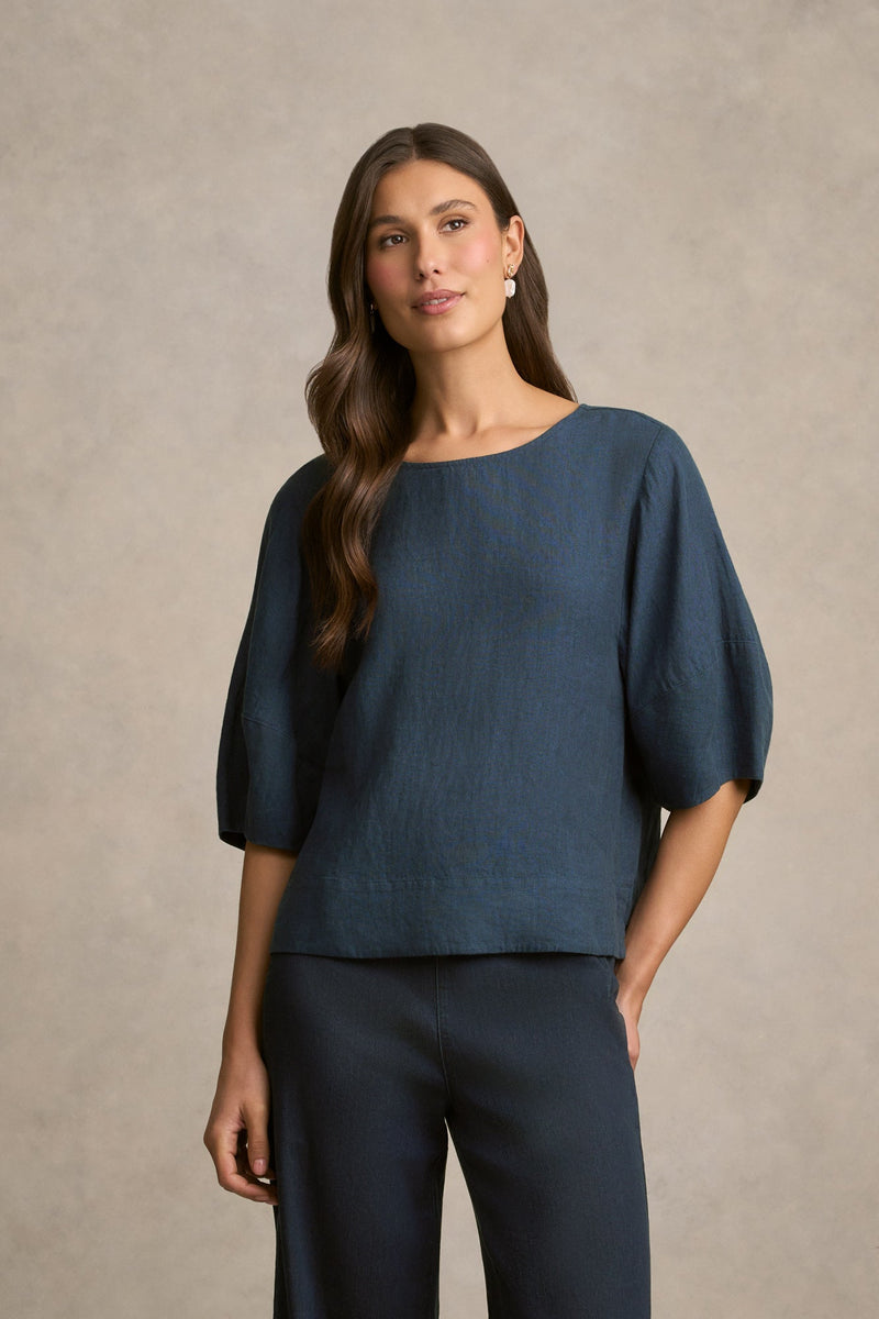 Linen Button Back Top - Periwinkle Cross Dye
