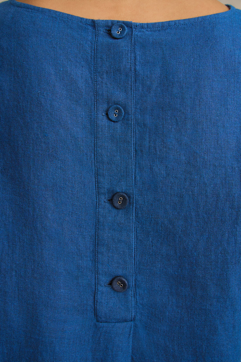 Linen Button Back Top - Periwinkle Cross Dye