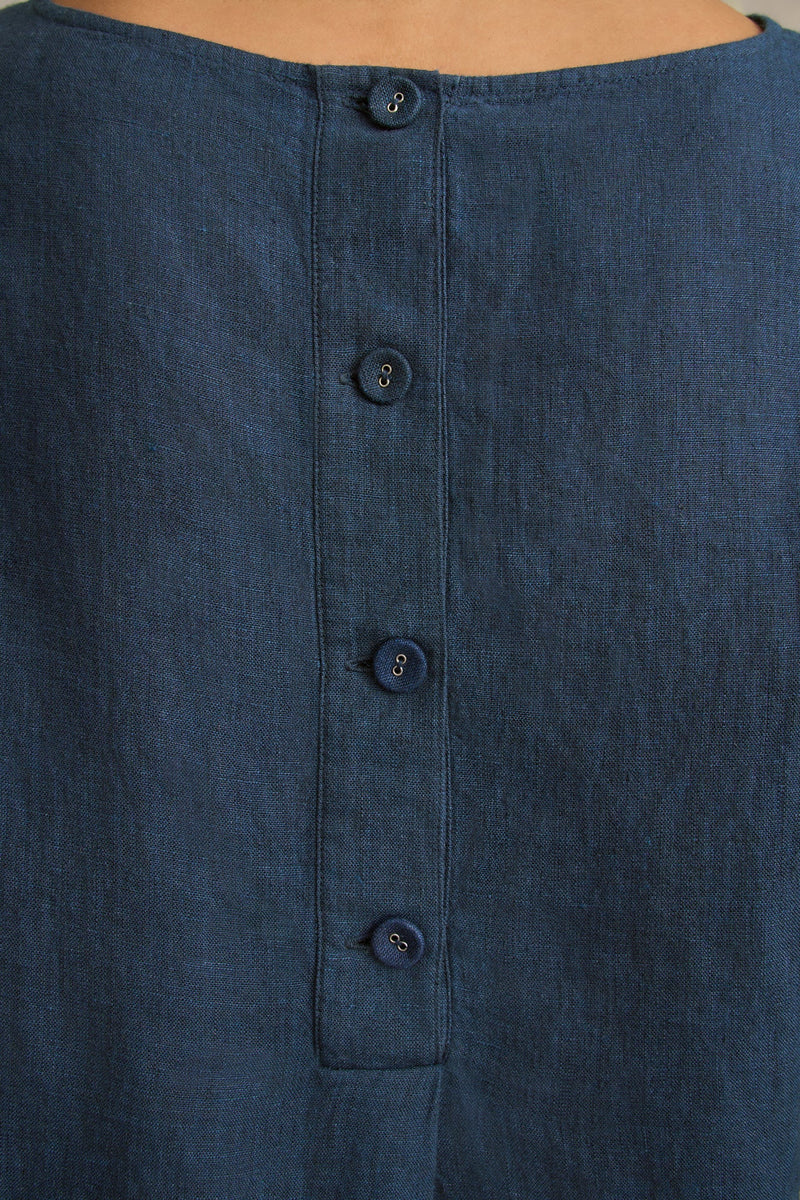 Linen Button Back Top - Periwinkle Cross Dye