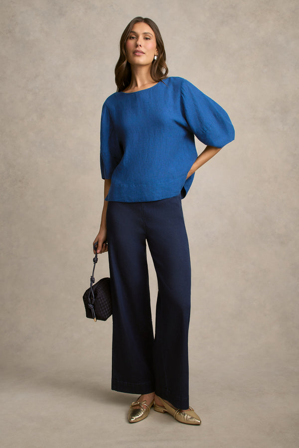 Linen Button Back Top - Periwinkle Cross Dye