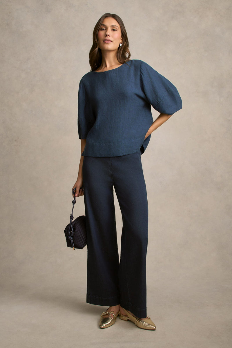 Linen Button Back Top - Periwinkle Cross Dye
