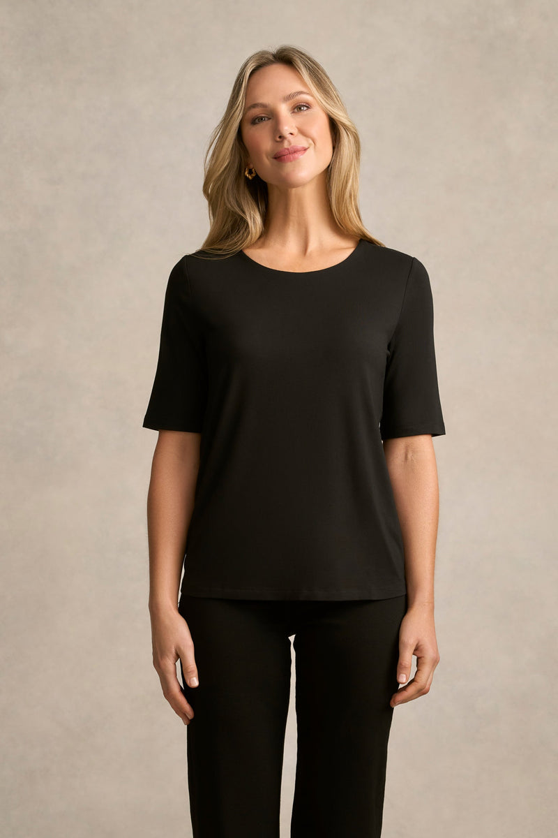 Half Sleeve Round Neck Tee - Black