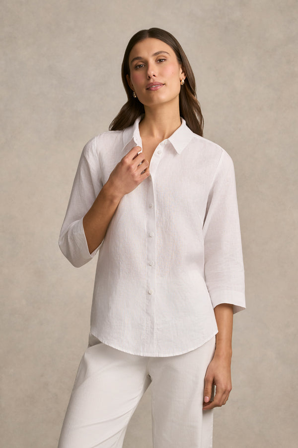 Longline French Linen Shirt - White