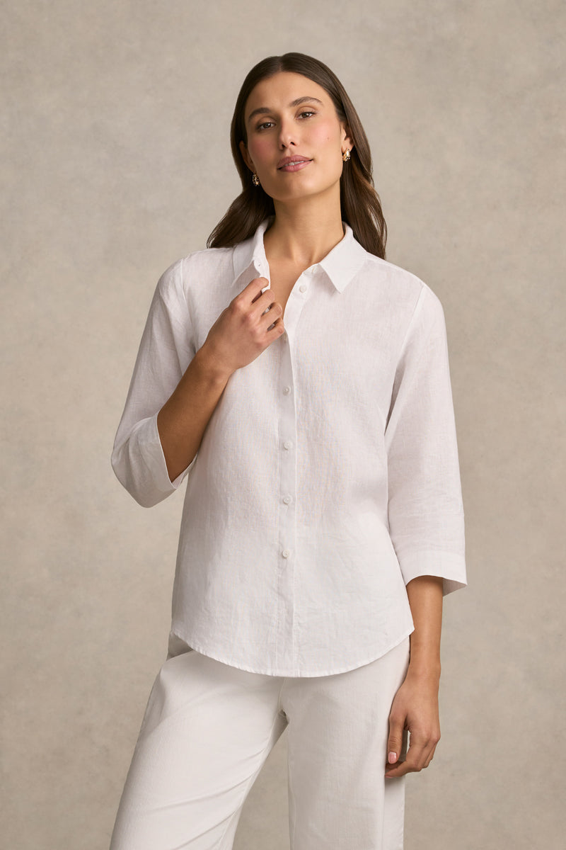 Longline French Linen Shirt - White