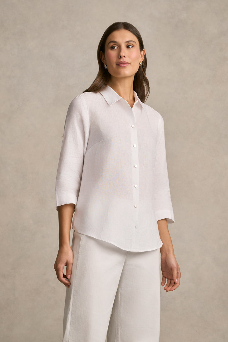 Longline French Linen Shirt - White