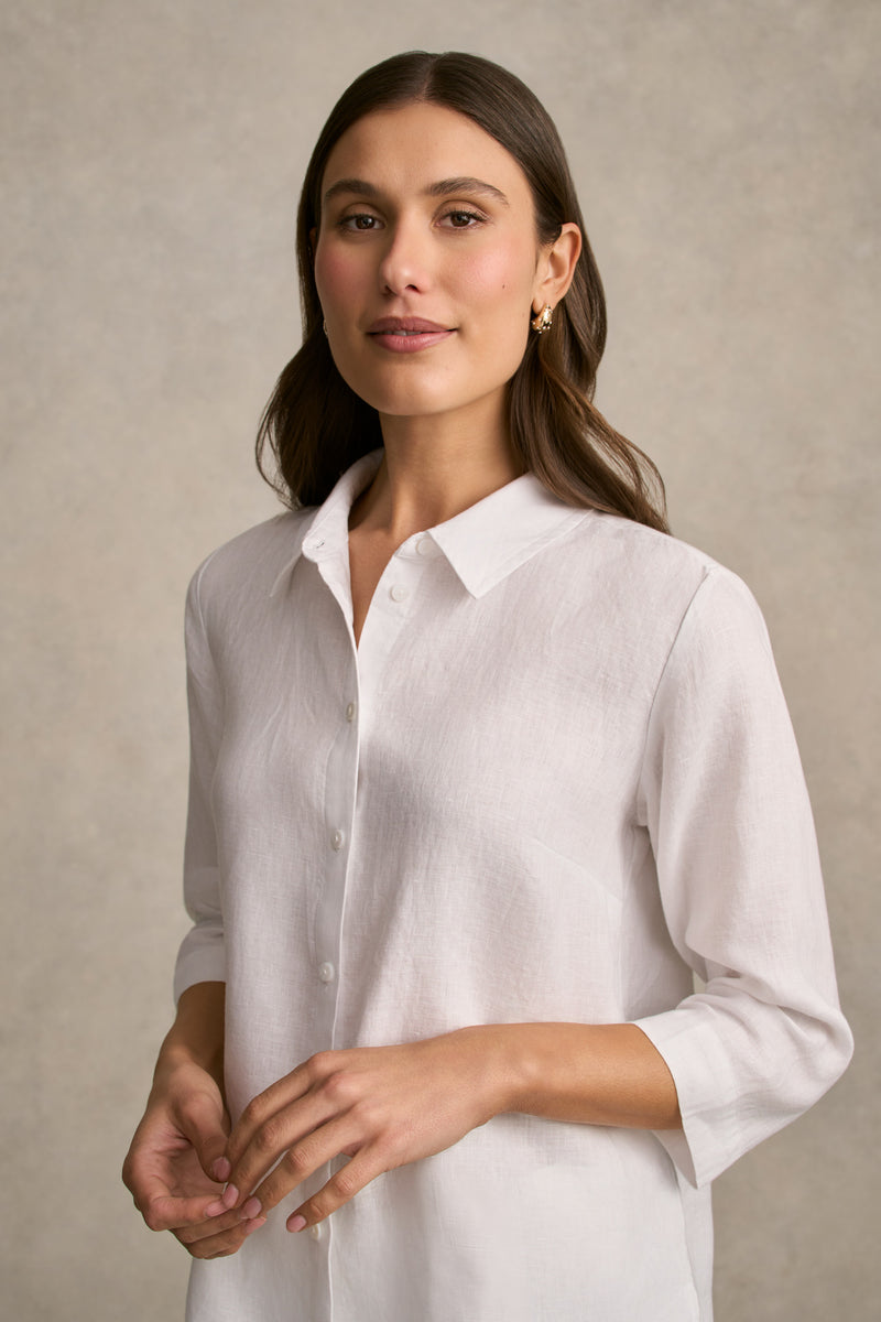 Longline French Linen Shirt - White