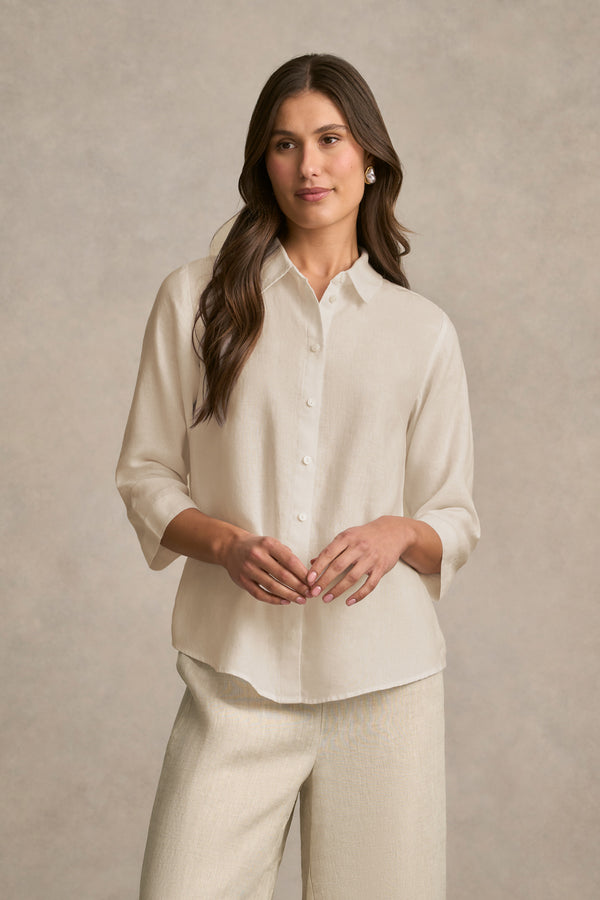 Longline French Linen Shirt - Natural Cross Dye