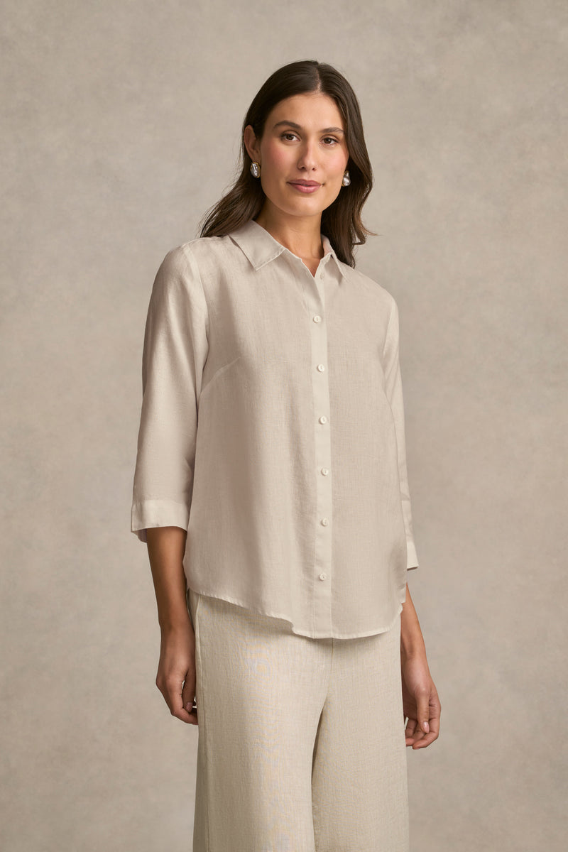 Longline French Linen Shirt - Natural Cross Dye