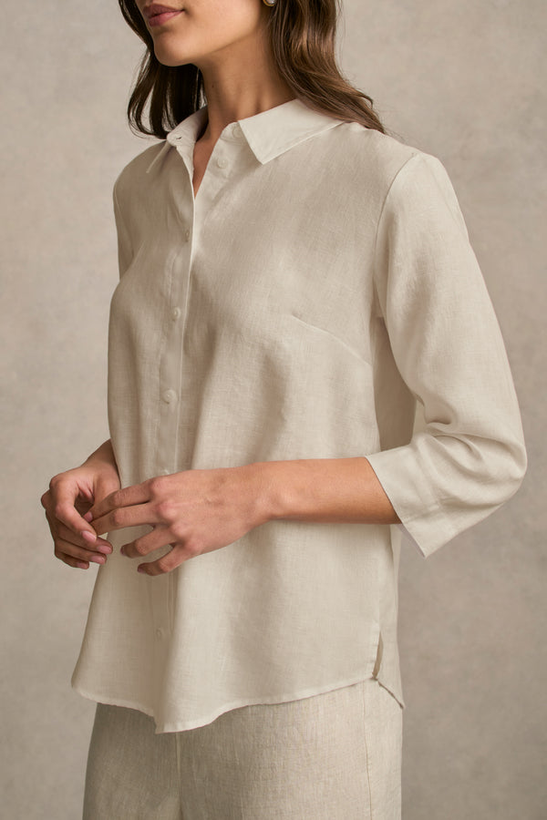 Longline French Linen Shirt - Natural Cross Dye