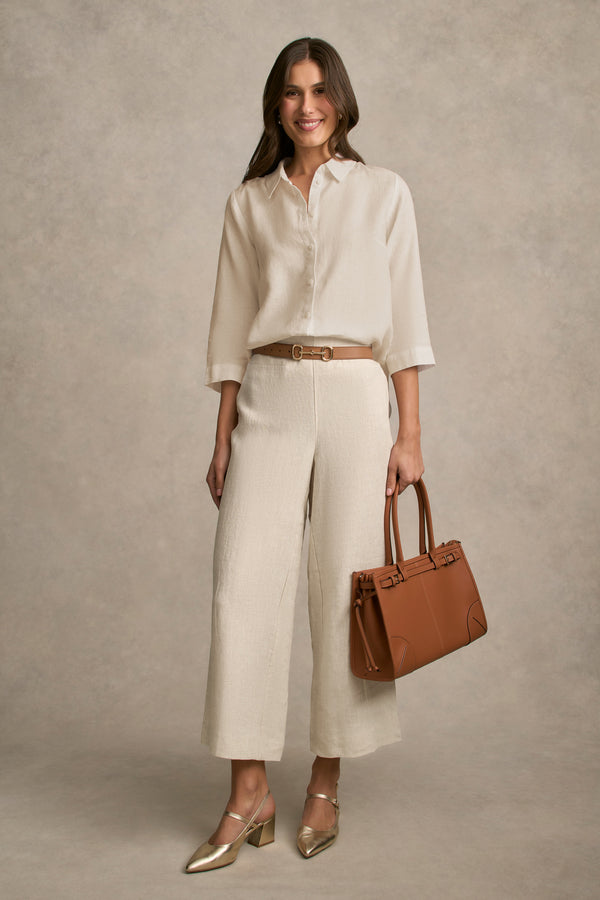 Longline French Linen Shirt - Natural Cross Dye