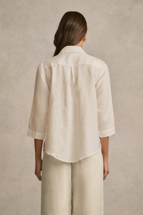 Longline French Linen Shirt - Natural Cross Dye