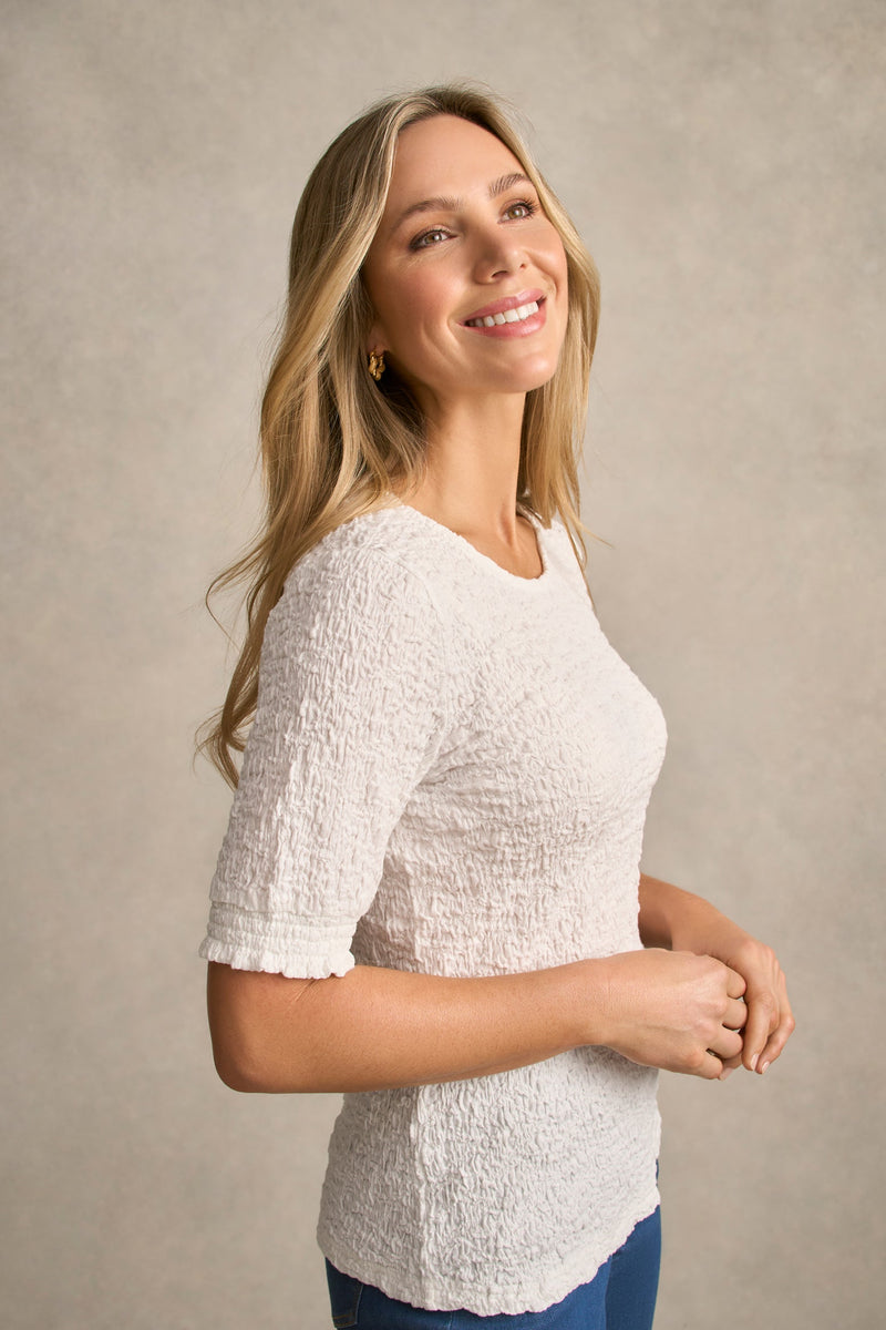 Puff Sleeve Crinkle Tee - White