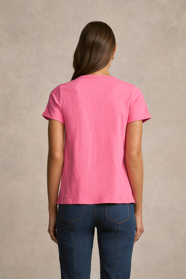 Notch Neck Cotton Tee - Hot Pink