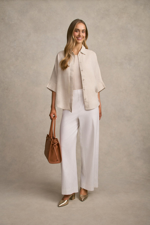 Full Length French Linen Pant - White