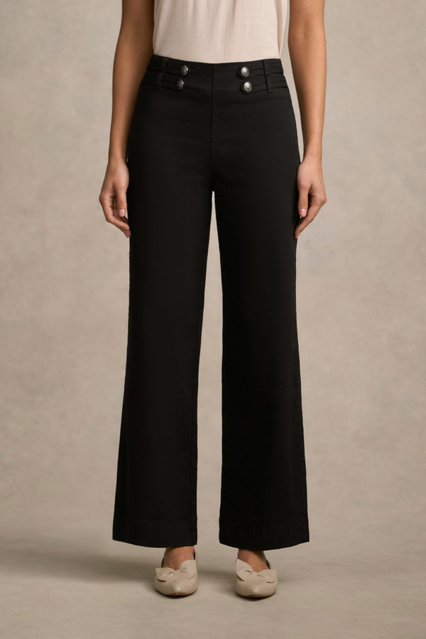 Tab Detail Wide Leg Jeans - Black