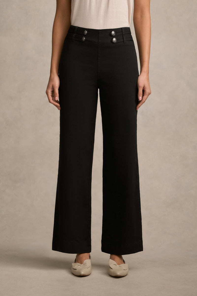 Tab Detail Wide Leg Jeans - Black