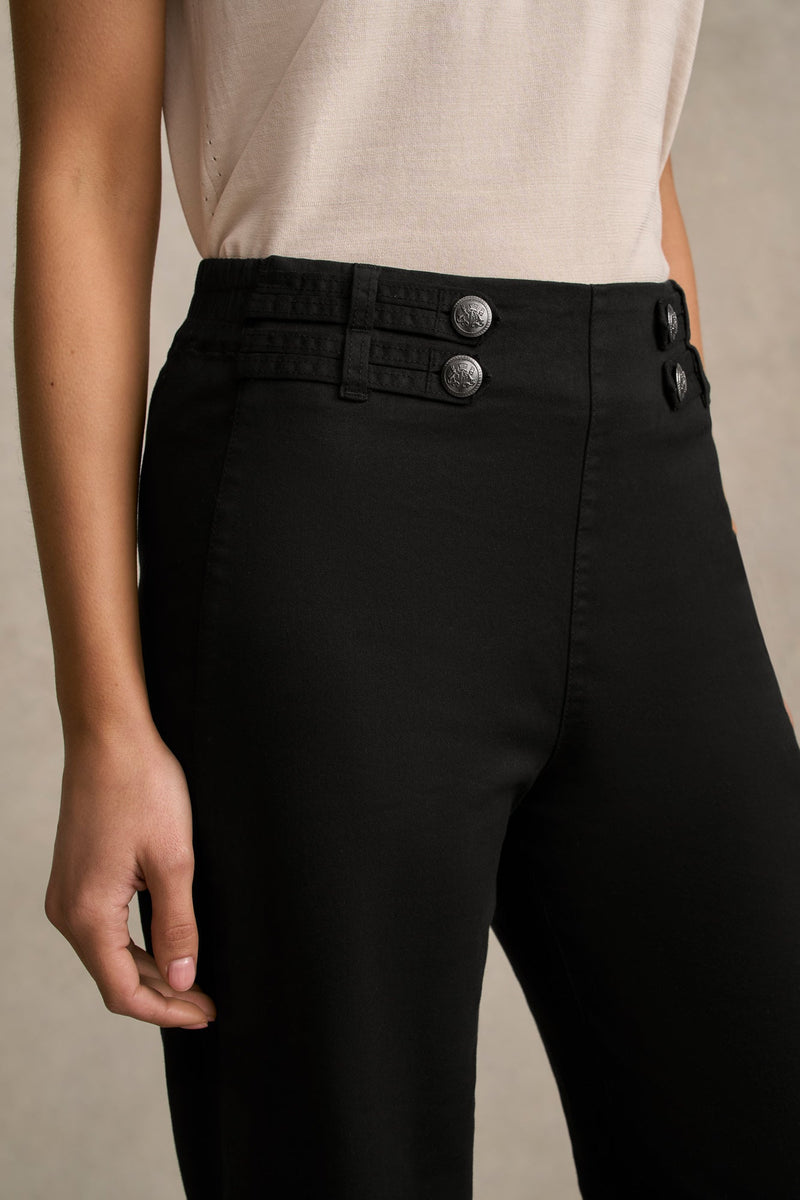 Tab Detail Wide Leg Jeans - Black
