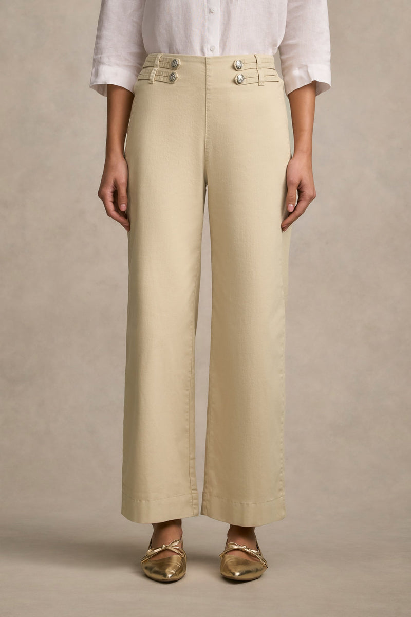 Tab Detail Wide Leg Jeans - Taupe
