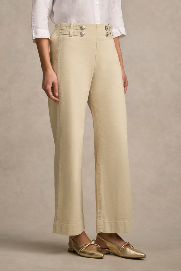 Tab Detail Wide Leg Jeans - Taupe