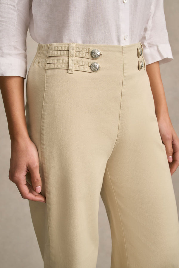 Tab Detail Wide Leg Jeans - Taupe