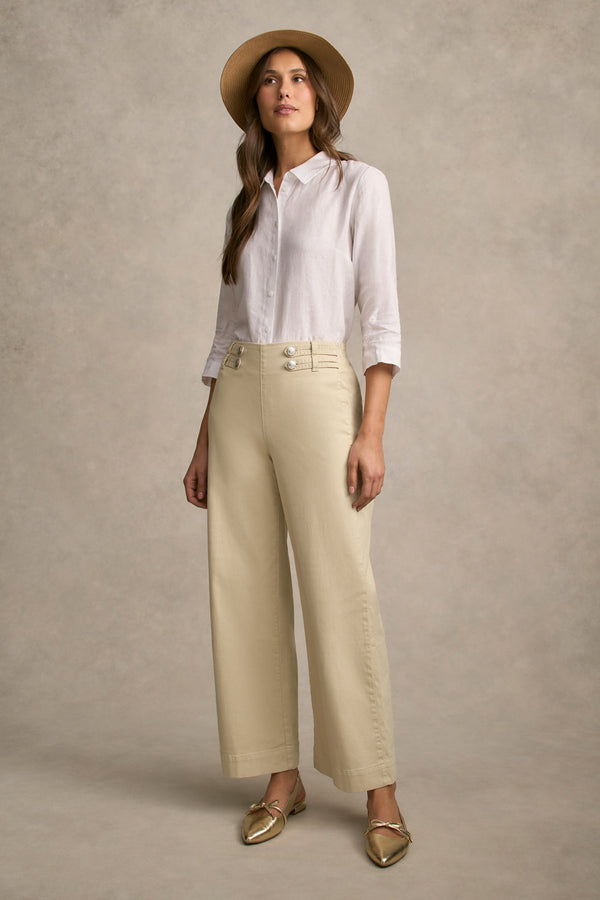 Tab Detail Wide Leg Jeans - Taupe