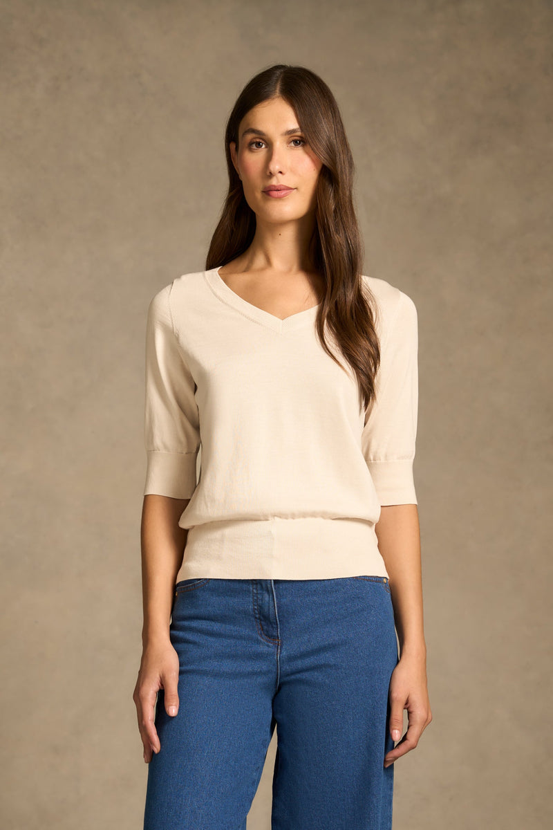 Cotton V-neck Knit - Vanilla