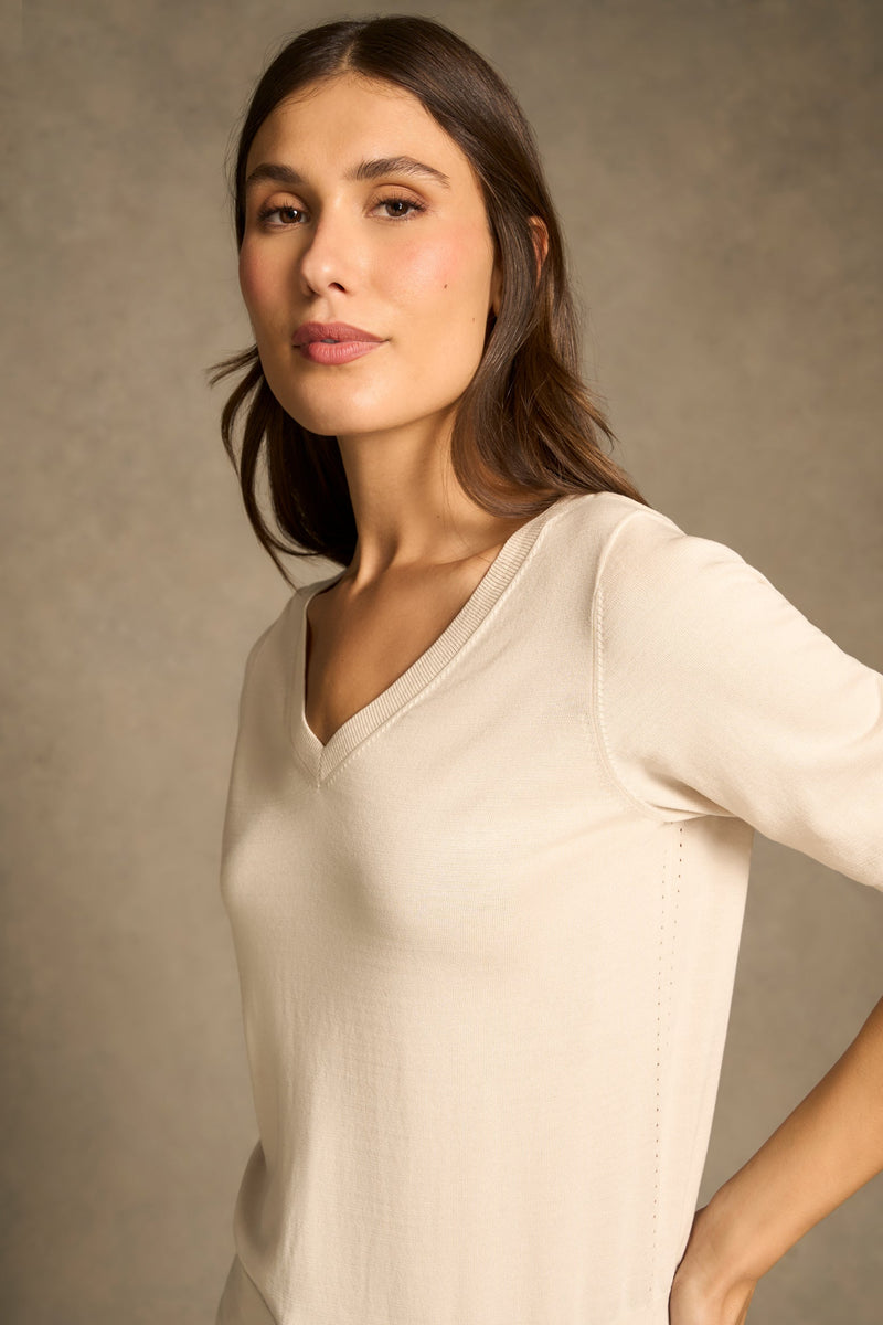 Cotton V-neck Knit - Vanilla