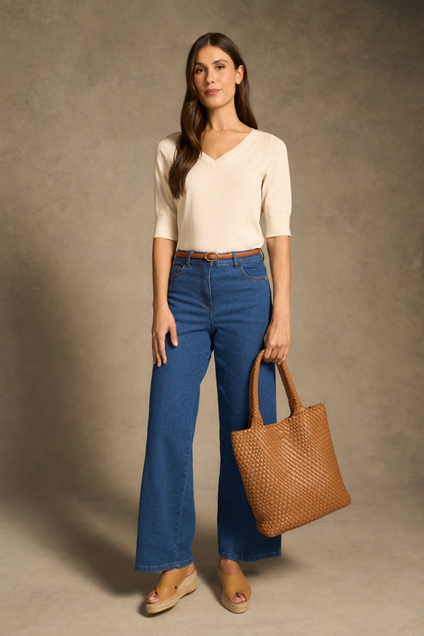 Cotton V-neck Knit - Vanilla