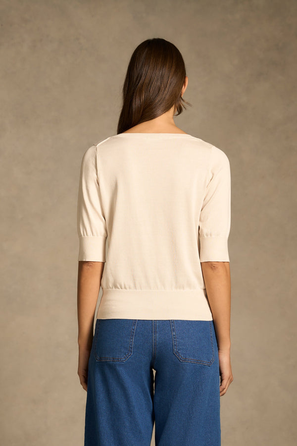 Cotton V-neck Knit - Vanilla